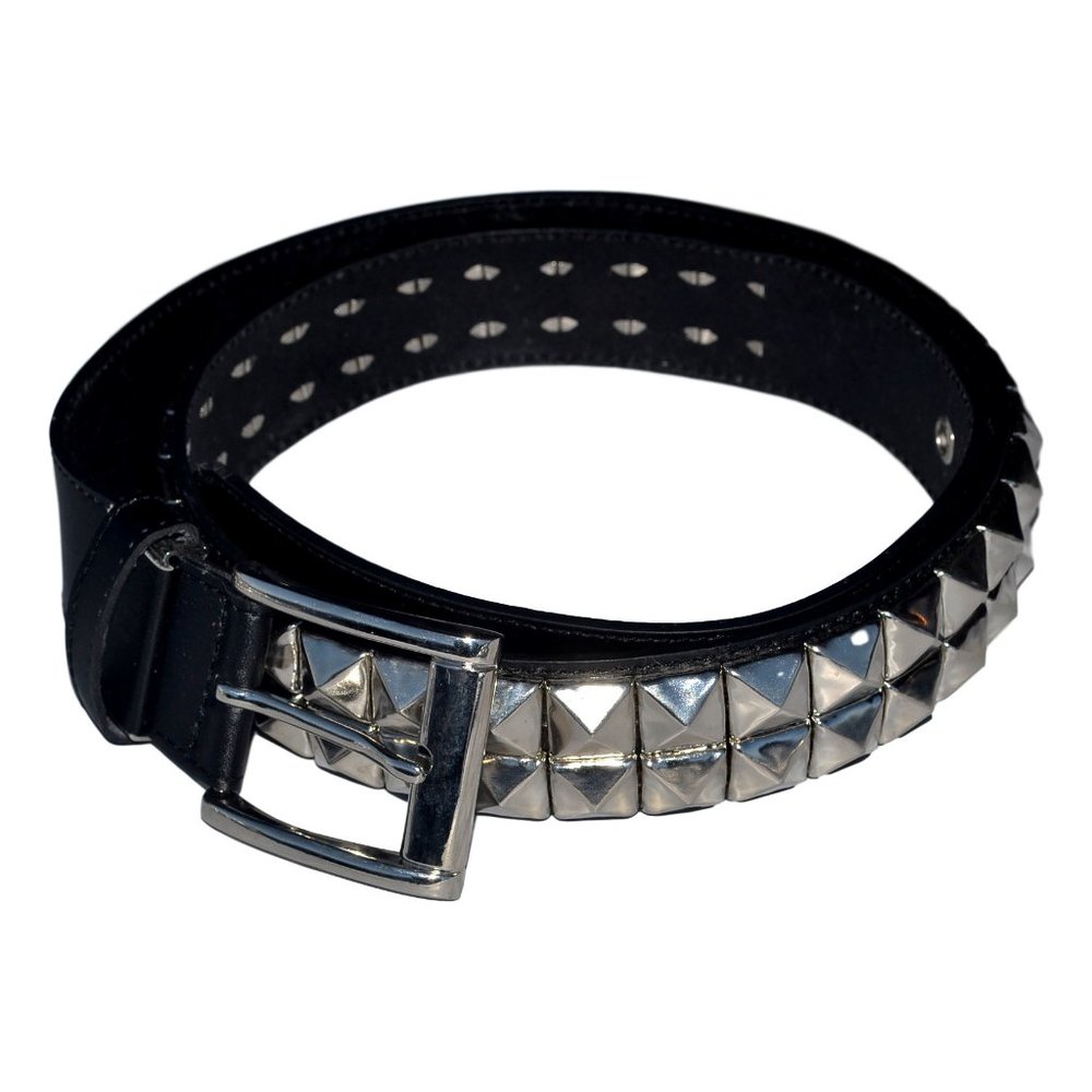 Black Pleather Belt With Pyramid Shape Metal Studs